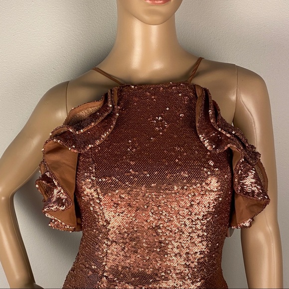 NEW C/MEO COLLECTIVE SEQUIN RUFFLE MIDI DRESS - Picture 3 of 9